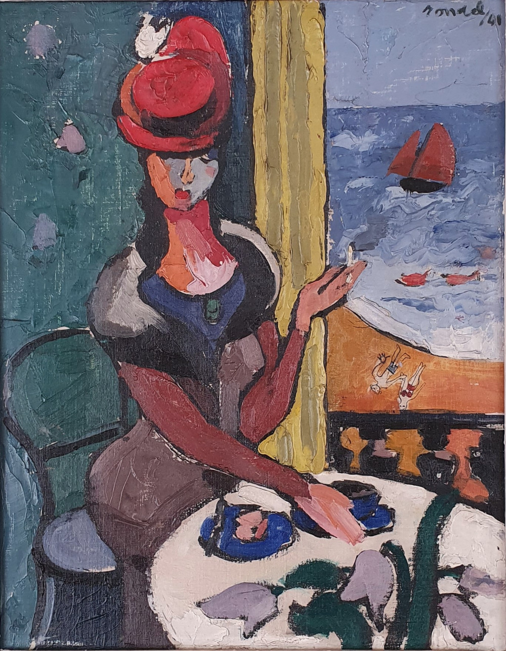 Georgette Rondel (1915-1942) - 'Tea Time', oil on canvas-board.