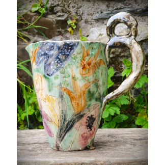 Jacqueline Leighton Boyce - 'Darkened Corner', earthenware jug decorated with wildflowers.