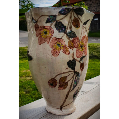 Jacqueline Leighton Boyce - 'Raven Astrantia', glazed earthenware ceramic vase.