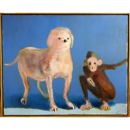 Charles Williams PRWS, NEA (b.1965) - 'Pink Dog and Monkey', oil on canvas.
