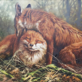 Mick Cawston (1959-2006) - 'Family of Foxes', oil on canvas.