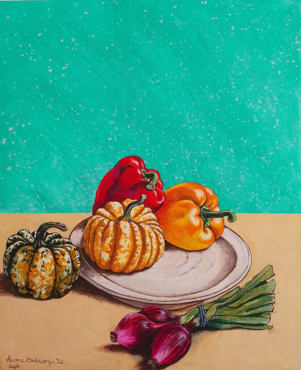 Lawrie Baldwyn (b.1942) - 'Gourds & Peppers', acrylic on canvas.