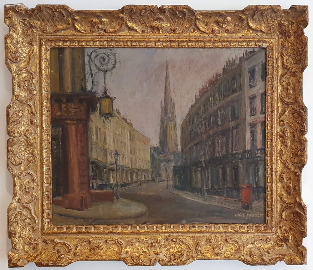 A painting by Hal Woolf of Gloucester Terrace, London, showing the frame.