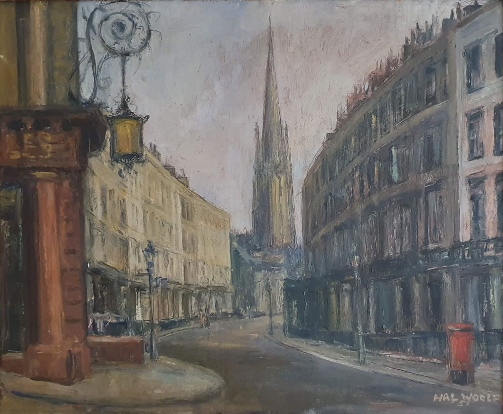A painting by artist Hal Woolf of Gloucester Terrace, London
