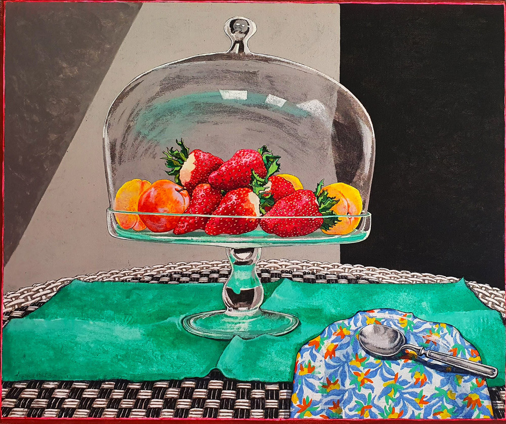 Lawrie Baldwyn (b1942) - 'Still Life with Strawberries', acrylic on canvas.
