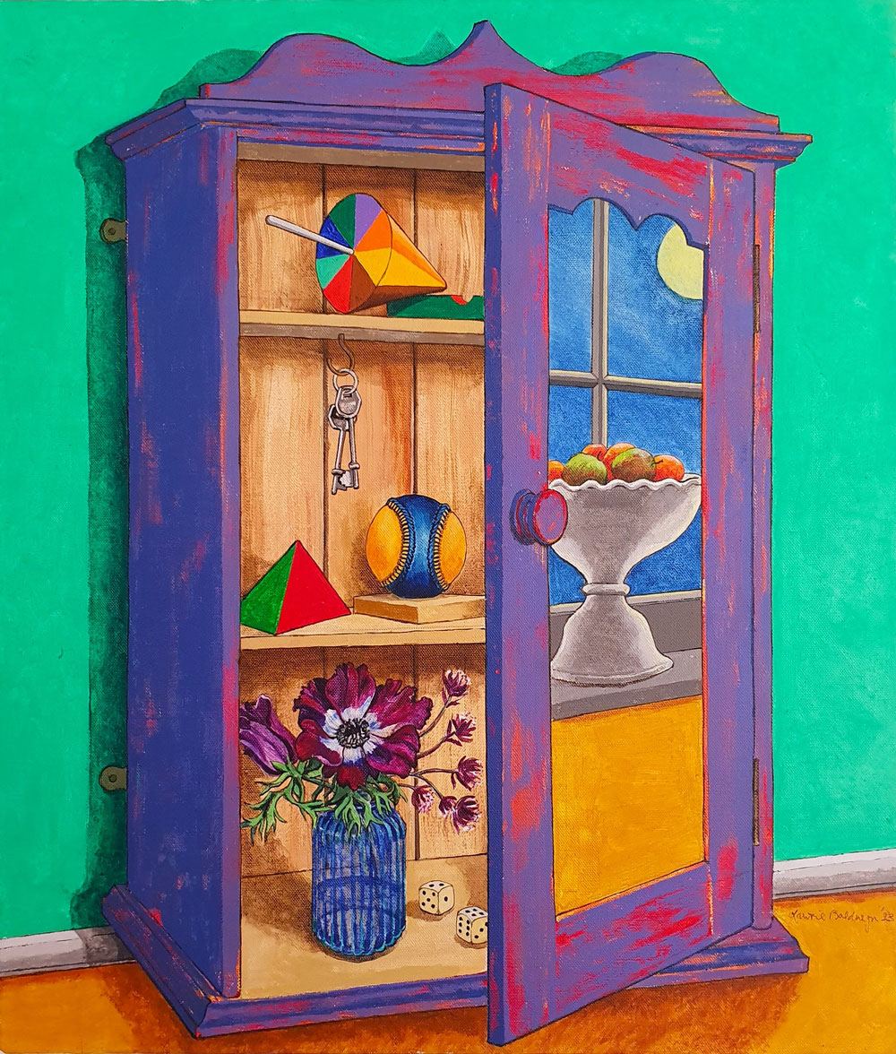 Lawrie Baldwyn acrylic painting called 'The Violet Cupboard'