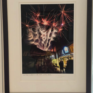Colour photograph of fireworks on New Year's Eve, Lynton.