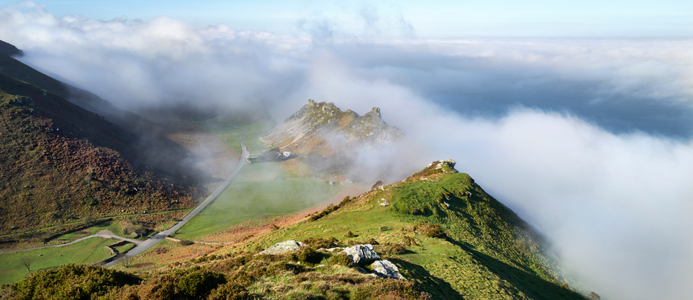 Photograph of sea mist over the Valley of Rocks near Lynton, North Devon, by Mark Asprey.