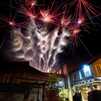 Photograph of fireworks outside The Crown Hotel, Lynton, by Mark Asprey.