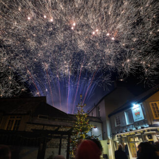 Colour photographic print of fireworks outside The Crown Hotel, Lynton