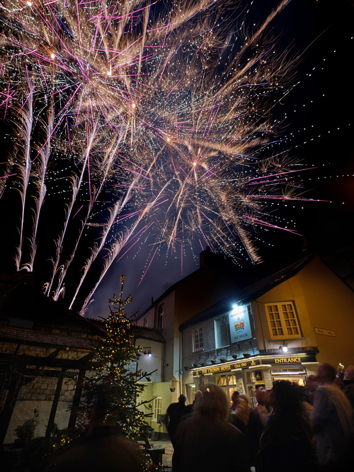 Photograph of fireworks on New Year's Eve, The Crown, Lynton.