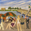 Modern British oil painting of a Lido with figures.