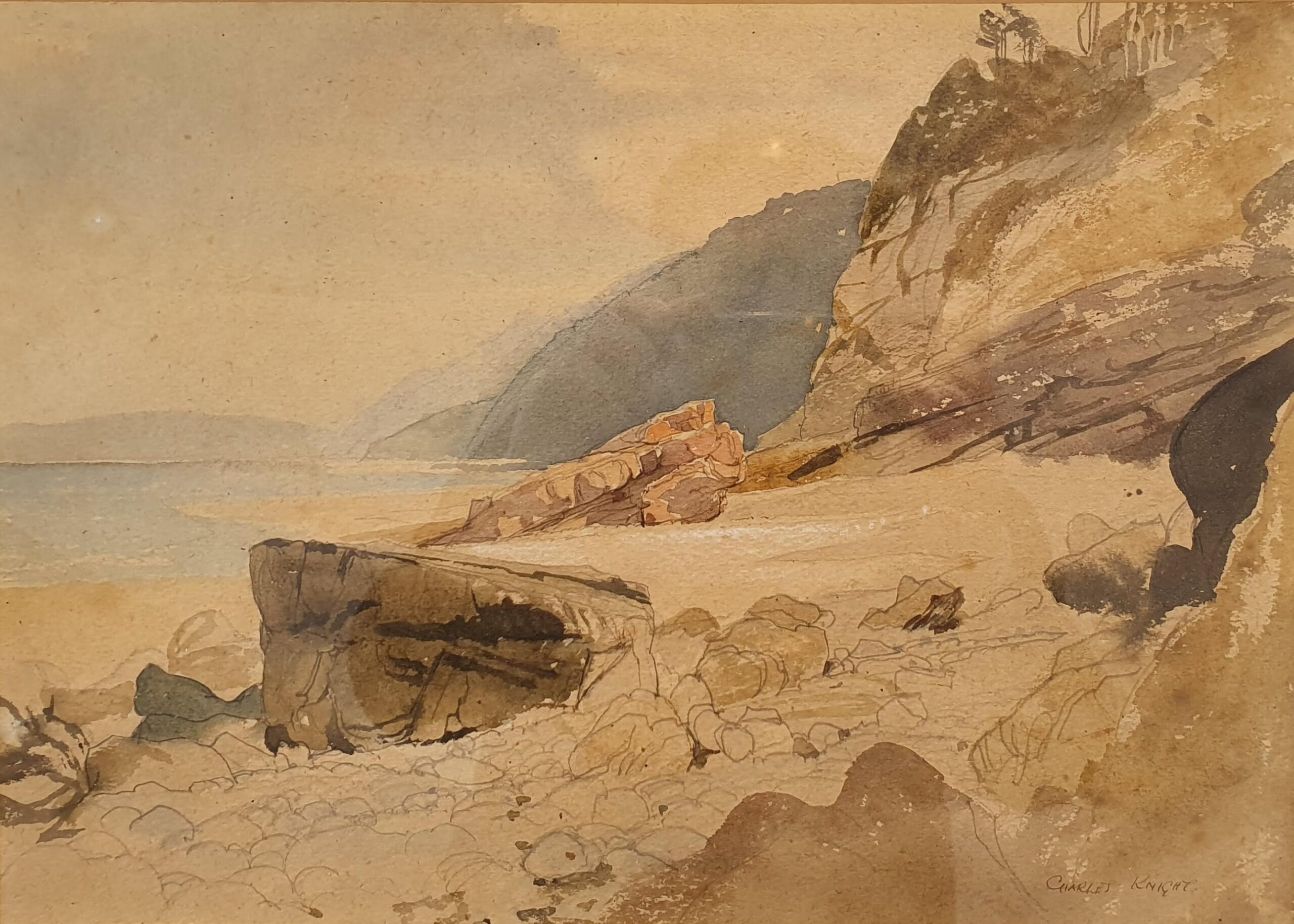 Watercolour painting by Charles Knight of the North Devon Coast at Glenthorne.