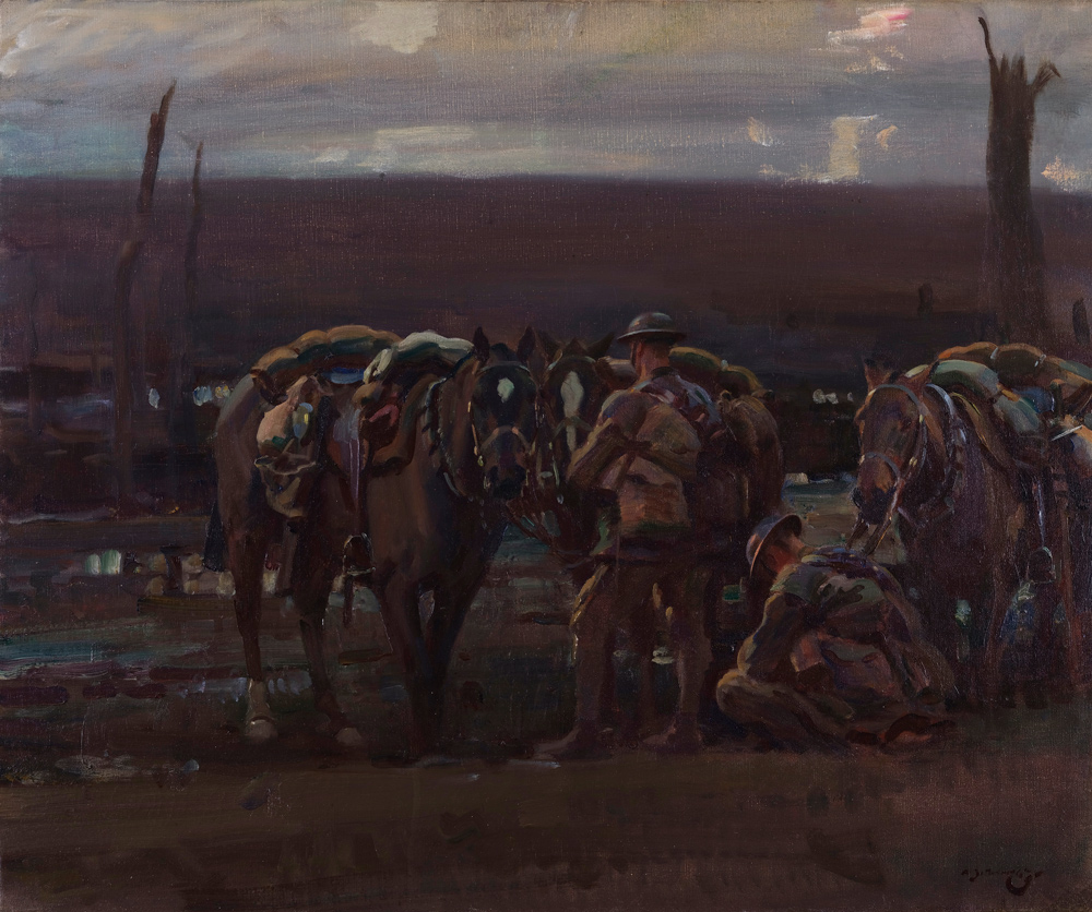 Sir Alfred James Munnings (1878-1959) - 'December 1917, Nightfall', oil on canvas.