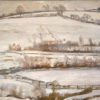 Oil painting by Sir Alfred Munnings showing a wintery landscape at Withypool in Somerset.