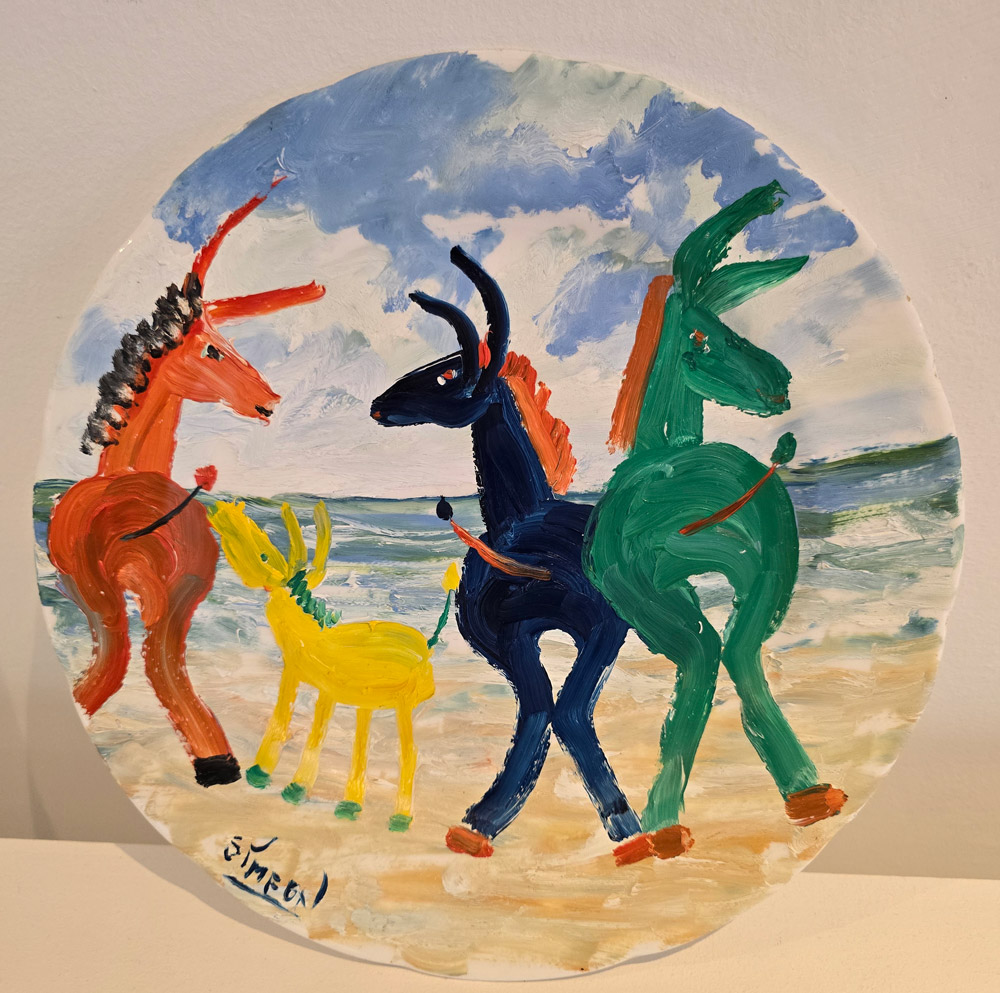 Simeon Stafford (b.1956) - 'Donkeys', oil on porcelain.