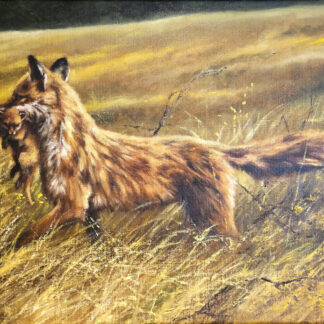 Mick Cawston oil painting depicting a fox with cuv